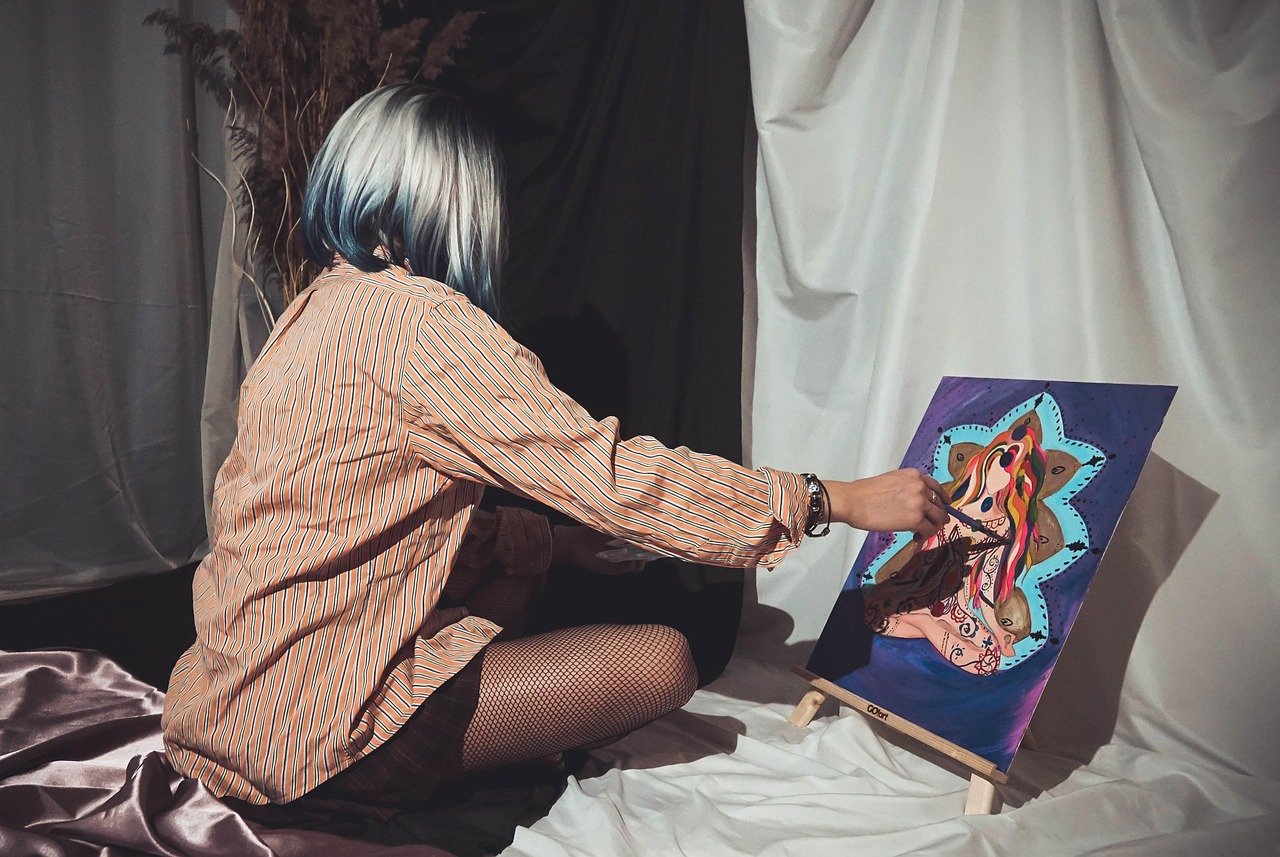 young woman, painting, drawing, watercolor, style, artist